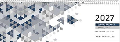 Tischquerkalender 1W/1S blau 2027: Wochenkalender 30 x 10 cm mit 1 Woche pro Seite, Spiralbindung & Stundeneinteilung 7-19 Uhr für Büro & Homeoffice