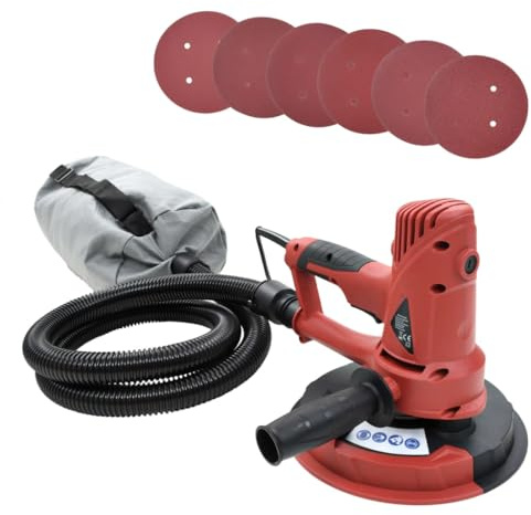 GeenYuu Trockenbau-Schleifmaschine 710 W mit Vakuumfunktion und 2 m Absaugschlauch, 6 Schleifscheiben, schwenkbarer Kopf, ergonomischer Griff, vielseitig für Renovierung, Holzschleifen