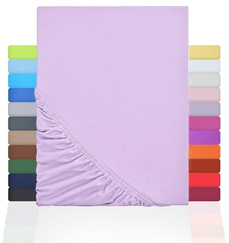 NatureMark Jersey Spannbettlaken, Spannbetttuch 100% Baumwolle in vielen Größen und Farben MARKENQUALITÄT ÖKOTEX Standard 100 | 90 x 200 cm - 100 x 200 cm - Flieder/Lavendel