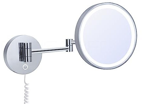 DEUSENFELD WL100CT - Premium LED Kosmetikspiegel, CTT - stufenlos Einstellbarer Farbton von 2700-6500K, LED Touch-Control, 10x Vergrößerung, Ø20cm, verdeckte Befestigung, verchromt