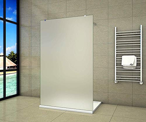 Aica Sanitär Freistehende Duschwand Walk In Dusche 67cm Duschabtrennung 10mm NANO Milchglas frosted Glas Duschtrennwand 200cm Höhe Splitterschutzfolie