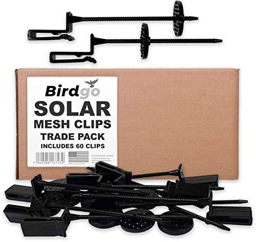 Birdgo Solar Panel Roof Mesh Fixing Clips - No Drill Installation of Bird Proofing Mesh to Stop Pigeon Bird Access (Nylon, Pack of 60)