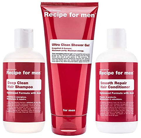 Recipe For Men 3 In 1 Shower Kit For Men Gift Set - Shampoo, Conditioner & Shower Gel For Everyday Self Care Routine - Pack Of 3