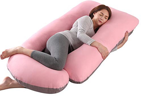 Coussin de Grossesse,Coussin d'allaitement,Oreiller de Grossesse,Coussin Allaitement Support de Mise à Niveau pour Le Dos, Les Hanches, Les Jambes et Le Ventre pour Les Femmes Enceintes (Gris+Rose)