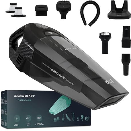 JAP Handstaubsauger Akku S3C - Testsieger Beutellos Handsauger Kabellos - 10000pA 22.2V - Nass Trocken - 5 Aufsätze Haustiere Auto - Carbon