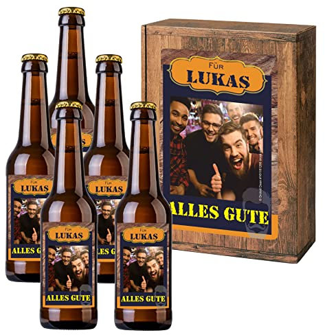 Personalisiertes Bier mit Wunschtext und Foto | 5 x 0,33 l Dinkelbier als Geschenkset | Persönliche Geschenkbox zum Geburtstag (Geschenkbox mit 5 Fl., Männersache)