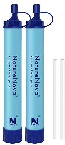 Lot de 2 pailles filtrantes à eau portables pour l'extérieur équipement de survie d'urgence équipement tactique pour la randonnée le camping les voyages la chasse la pêche les sorties en randonnée