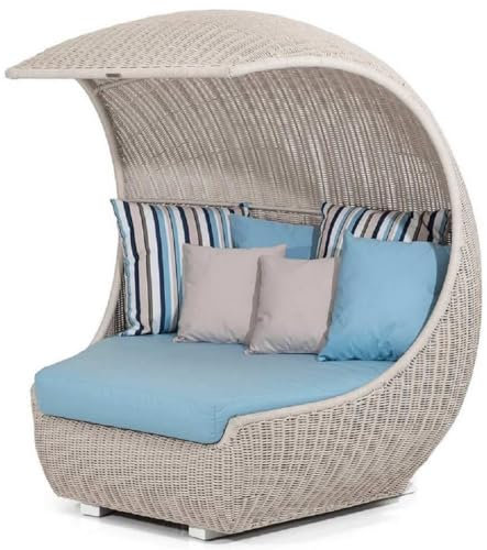 Casa Padrino Luxus Liegeinsel mit Sonnendach Beige/Hellblau 156 x 146 x H. 174 cm - Handgewebte Wetterbeständige Sonneninsel - Moderne Garten Möbel - Hotel Möbel