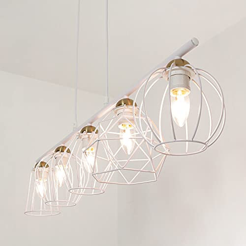 Licht-Erlebnisse Hängelampe Metall in Weiß Küche Esszimmer L:97 cm E27 Drahtschirme Modern geometrisch 5-flammige Pendelleuchte Wohnzimmer GALAXY