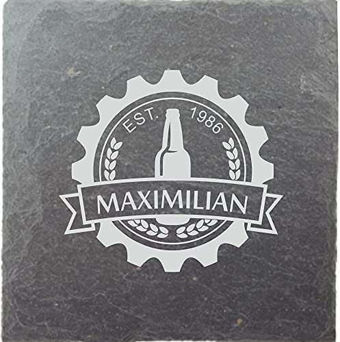 laser-diele Untersetzer Personalisiert – Glasuntersetzer mit Name Graviert – Schieferuntersetzer als Geburtstagsgeschenk – Schieferplatte 10 x 10 cm (Kronkorken)