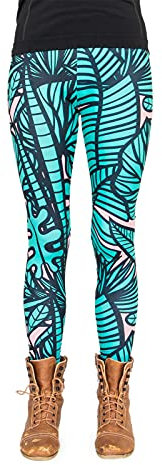 cosey - Bunte Bedruckte Blumen-Leggings (Einheitsgröße) - Design Tropen Comic