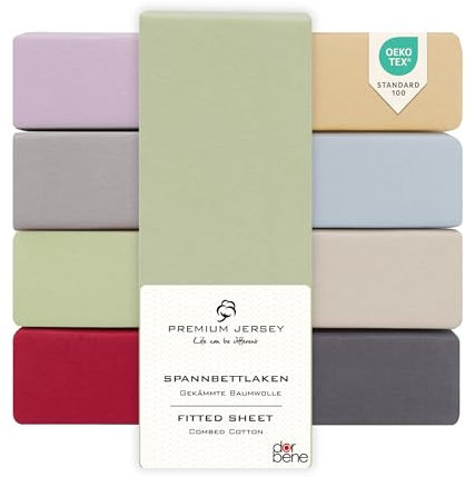 DarBene Spannbettlaken 140x200 Premium 2er Set, Jersey 100% gekämmte Premium Baumwolle, atmungsaktiv, superweiches Bettlaken bis 30 cm Matratzenhöhe, Oeko-TEX, Apfelgrün