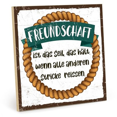 TypeStoff Holzschild mit Spruch – Freundschaft – im Vintage-Look mit Zitat als Geschenk und Dekoration zum Thema Freunde - HS-01088