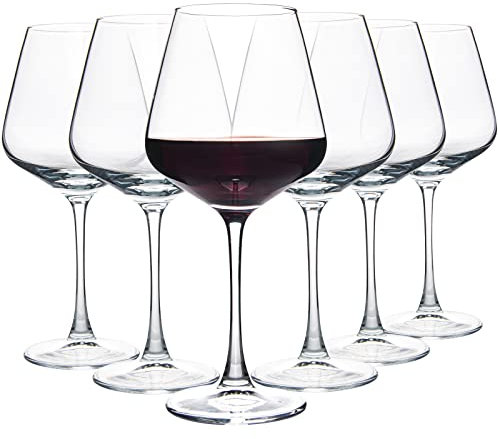 YANGNAY Copas de vino (juego de 6, 20 onzas), grandes copas de vino burdeos transparentes para vino tinto, borde liso, aptas para lavavajillas