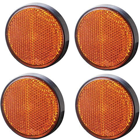 AGRISHOP 4Piezas Catadioptrico Moto Homologado E4 Redondo Amarillo Naranja Pegado Adhesivo,Catadrioptico Caravana Φ60mm,Reflectante Reflectores para Bicicleta Coche Remolque (Redondo-Amarillo-4Piezas)