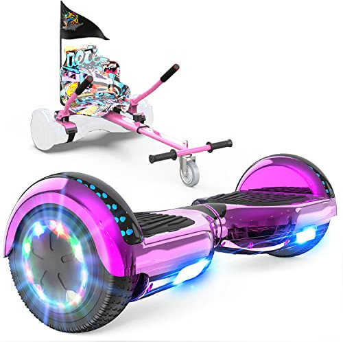 GeekMe Hoverboards avec Hoverkart, Gyropode 6.5 Pouces, Hoverboard avec Haut-Parleur Bluetooth, lumières LED, Cadeau pour Enfant, Adolescent et Adulte