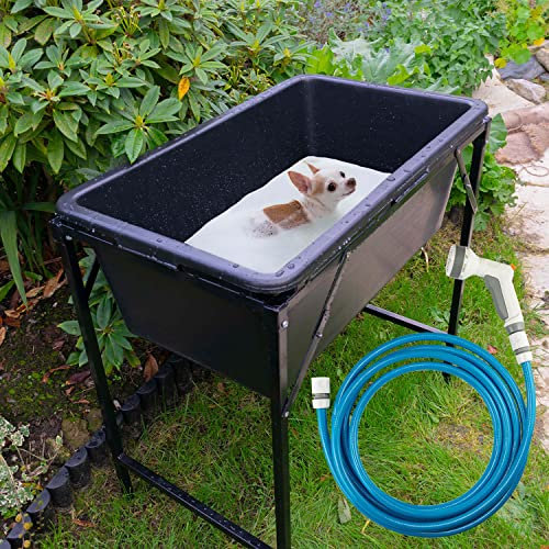 Portible dog wash bath on metal foldaway stand with drain away valve+ shower hose kit