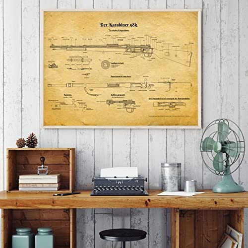 Wwii K98 Deutsches Gewehr Patent Poster Drucke Deutsche Armee Wwii Erinnerungsstücke Blaupause Kunst Leinwand Malerei Bilder Home Wand Dekor 40X50Cm Kein Rahmen
