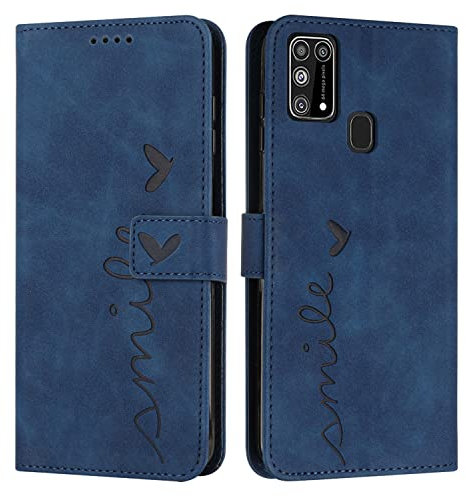 EATCYE Cover per Samsung Galaxy M31, Flip Libro Libretto Custodia in Pelle PU per Samsung Galaxy M31 [Protezione Completa] [Slot per Scheda] [Funzione di Supporto] (Blu)