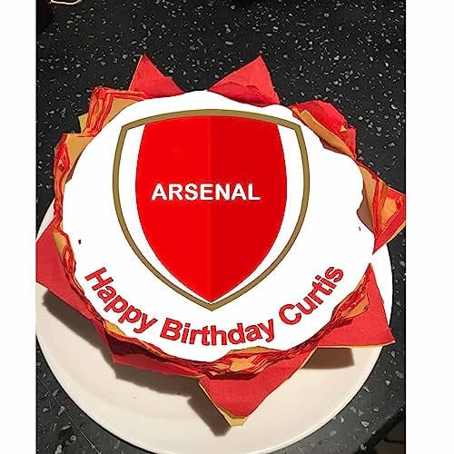 Arsenal Personalised Cake Topper - Edible Icing Sugar or Wafer Paper, 7.5 Inches, Red, 1 Count, Birthday