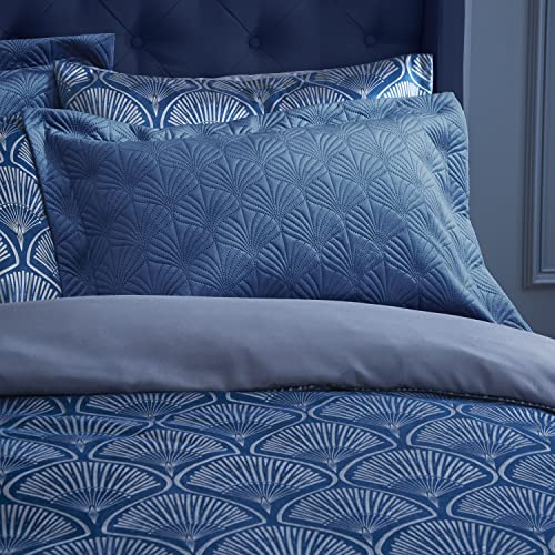 Catherine Lansfield Art Deco Pearl Oxford 50x75cm + border Pack of 2 Pillow cases with envelope closure Navy Blue