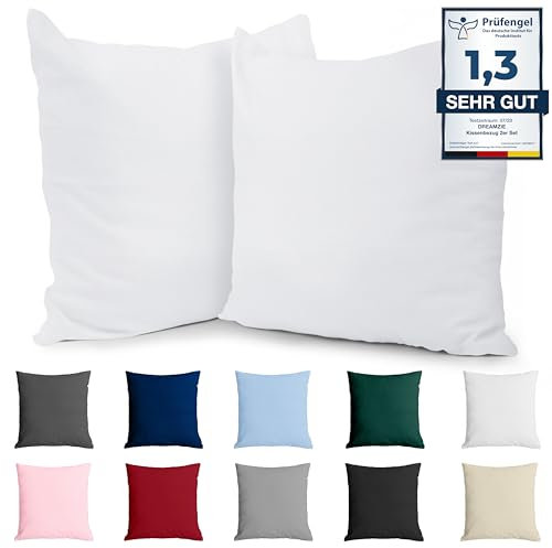 Kissenbezug 50x50 Baumwolle Renforcé (2er-Set) - Weiss - Dicht gewebt mit 57 Fäden/cm² - Kissenhülle 50x50 cm - Oeko Tex Zertifiziert - Dreamzie