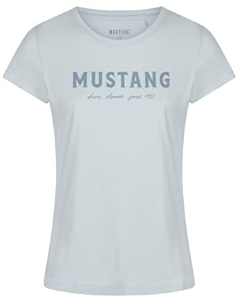 MUSTANG Damen Tshirt Rundhals O-Neck Basic Kurzarm Logo Print Sommer Shirt | 100% Baumwolle Weiß Blau Grün Rot S M L XL XXL