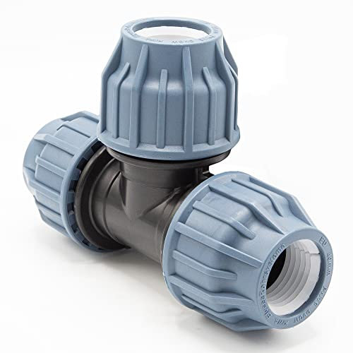 PP Kupplung I T-Stück l 40 mm I Klemmverbinder mit 2 Anschlüssen I Klemmverschraubung I Klebe- Flexschlauchverbinder I Pool-Zubehör I Garten-Bewässerung I Druckleitung I bm318