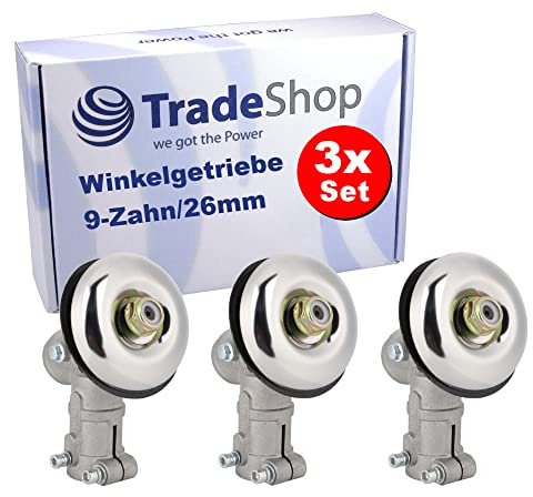 3x Trade-Shop 9-Zahn Getriebekopf/Winkelgetriebe/Trimmerkopf für Motorsense Freischneider Rasentrimmer mit 26mm Rohr / M10 x 1,25 Linksgewinde