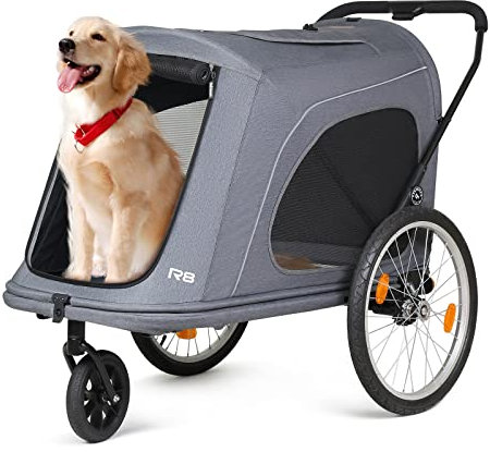 Beberoad R8 Faltbarer Haustier-Kinderwagen, Hundewagen und Haustieranhänger für große Hunde, ältere und behinderte Hunde – bequem mit Fahrrad und Auto zu tragen (Grau)