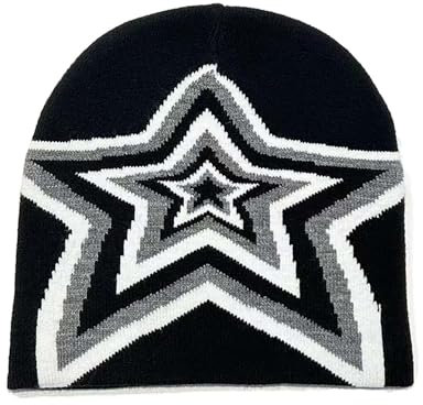 Y2k Beanies Star Grafik Häkeln Hüte für Frauen Männer Cutecore Gyaru Grunge Kleidung Alt Emo Zubehör Harajuku Streetwear, Schwarz, Einheitsgr��e