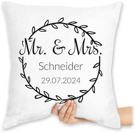 Kissen 40x40 Zierkissen - Hochzeit - Mr und Mrs - Verlobung Hochzeitstag Hochzeitsgeschenk Partner Geschenk Paare - 40 x 40 cm - Weiß - personalisiertes hochzeits brautpaar personalisierte