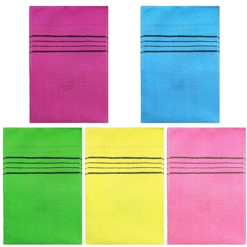 Lot de 5 gants de bain, gants de douche, serviettes exfoliantes, gants de nettoyage pour la saleté et les peaux mortes, gants de gommage, adaptés au corps (5 couleurs)