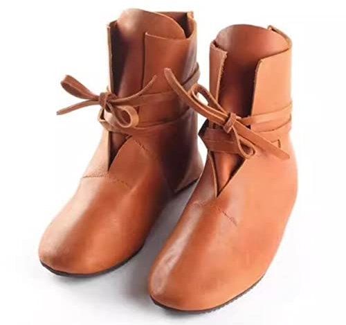 Medieval Cosplay Boots - 1 Paio di Scarpe medievali retrò PU Stivali di Cuoio - Steampunk PU Cuoio Cavaliere Stivali,Arancia,42