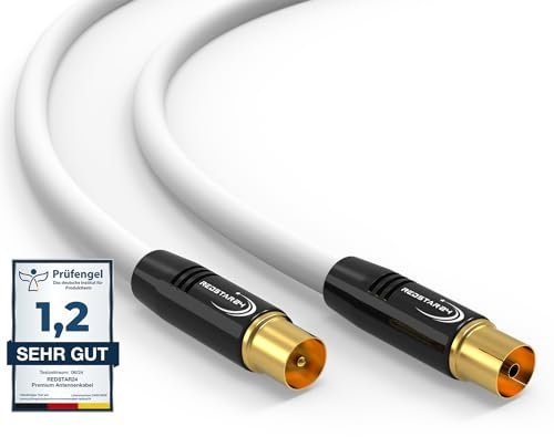 RedStar24 Antennenkabel 15m Weiß – Stecker zu Buchse Koaxial IEC – Premium HDTV Koaxialkabel für Kabelfernsehen | TV Kabel: Kompatibel mit TV, Radio, DVB-T/T2, DVB-C, DAB