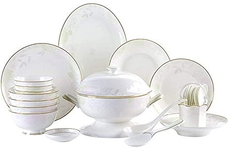 Set di stoviglie classiche da 48 pezzi per 10 set di stoviglie in porcellana bianca Premium Bone China con motivo in oro vintage Set di stoviglie in porcellana di alta qualit脿 (Colore: 48 pezzi) (48 p