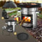 BBQ#BOSS Raketenofen mit Grillpfanne, Tragetasche, Silber, Edelstahl, + Gusseisen Grillplatte, Campingkocher Holz mit Brennholzständer, Doppeltür, Camping BBQ Holzofen, Outdoor, Dutch Oven Raketenherd