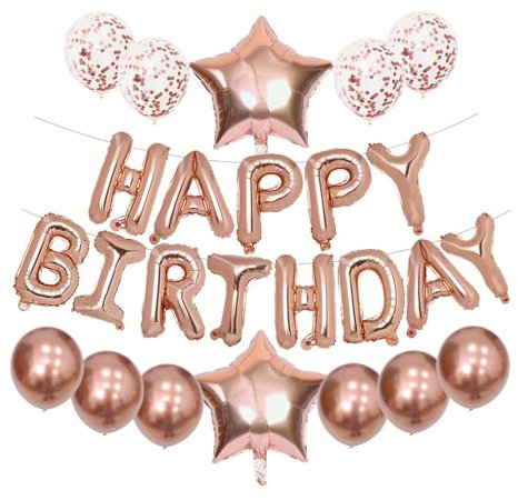 ENKU Rose Gold Happy Birthday Balloons Happy Birthday Banner For Girls Party Decorations For Women Rose Gold Balloons Party 18th 30th Birthday Decorations For Women