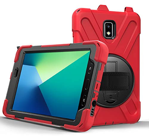 Funda Anticaída para Samsung Galaxy Tab Active 2 8.0 T390 T395 T397, Carcasa Rugosa con Soporte Giratorio, Correa de Mano y Portalápiz, Funda Antichoque para Galaxy Tab Active 2 8.0 T390 T395 T397