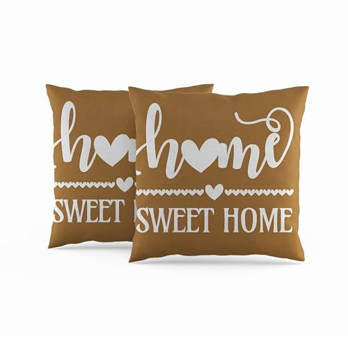 ggaimwf 45x45cm Kissenbezug Home Sweet Home Braun Couchkissen Weiche Leinen Dekorative Kissenbezüge für zu Hause für Sofa Wohnzimmer Schlafzimmer Kissen mit unsichtbarem Reißverschluss 2er-Set