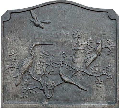 LUNA WAY CAST IRON - Placa decorada 'Aves' de hierro fundido para revestimiento de chimenea - Dimensiones 53 x 49 cm, Sp. 1 cm