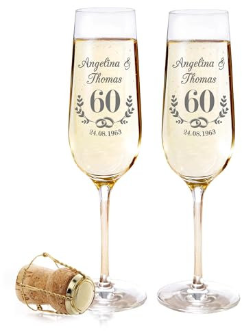 AMAVEL Sektgläser Set zur Diamanthochzeit, Diamantene Hochzeit Geschenke, Personalisierte Gläser, Sektglas mit Gravur 2er Set, Hochzeitstag Geschenk, Champagnergläser, Geschenke zur Diamanthochzeit