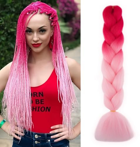 Cybelleza 60cm Pelo Sintetico para Trenzas Africanas Extensiones de Cabello Jumbo Braids Crochet Braiding Hair Extensions 1PCS, Rosa fuerte/Rosa