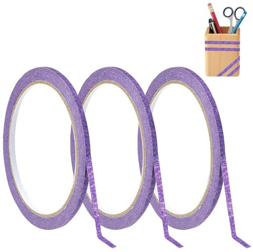 3 Rouleaux Washi Tape, Ruban de Masquage, 5mm*60m, Masking Tape, Scotch de Masquage, Inscriptible, Vernissage, Peinture pour L'Artisanat, La Carrosserie et La Décoration de Bricolage (Violet)