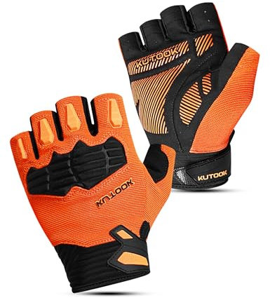 KUTOOK Fahrradhandschuhe MTB Mountainbike Fahrrad Handschuhe Herren Damen Sommer mit 5mm Palm Pad TPR SCR Protect Touch-Screen Atmungsaktiv Elastisch rutschfest Stoßdämpfend Orange XL