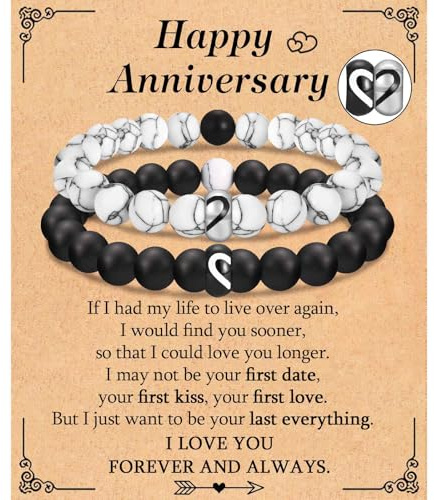 TEVOP Couple Gifts for Him and Her, Matching Couple Bracelets | Gifts for Husband Boyfriend Wife Girlfriend, Romantic Parents Grandparents Christmas Anniversary Valentines Gifts