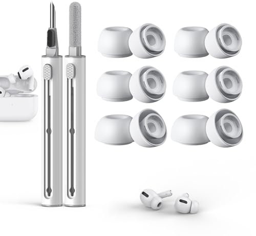 Ersatz-Ohrstöpsel für Airpods Pro 1/2 aufsätze mit Loch zur Geräuschreduzierung, Reinigungsset für Airpods mit 6 Paar Silikon-Ohrstöpsel für Airpods Pro 2/1 die Ladehülle case, 3 Größen (S/M/L)-Weiß