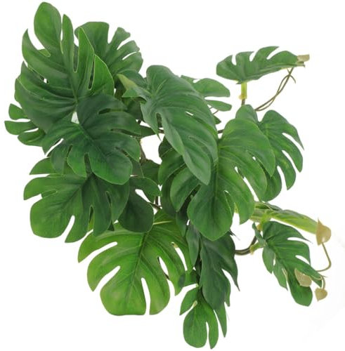 Mikikit Reptiliengehegepflanzen Lebensechtes Künstliches Reptilienblatt Für Terrariumdekor 23-Blatt-Halterung