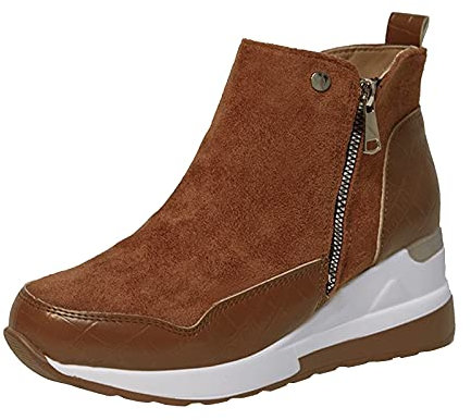 Generico Stivaletti Da Donna Pianta Larga Morbido Scarpe Retrò Fodera Calda Suola Interna Antivento Calzature Ankle Boots Bassi Scamosciati Stivali Piatti a Mezza Altezza Per Inverno Outdoor Trekking