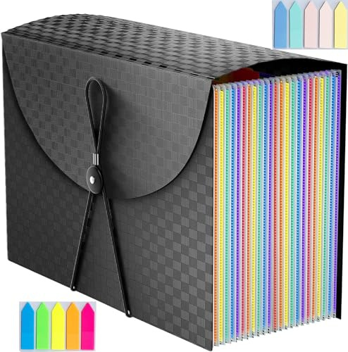 Cartella Portadocumenti A4, 25 Tasche Porta Documenti Espandibili Organizer per Documenti A4 Porta Documenti Fisarmonica organizer per documenti per Faldoni Ufficio Scuola Casa, Nero
